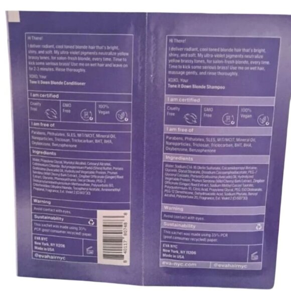 EVA NYC Tone It Down Blonde Shampoo & Conditioner Set Ultra Violet 0.34oz/10mL - Picture 2 of 2